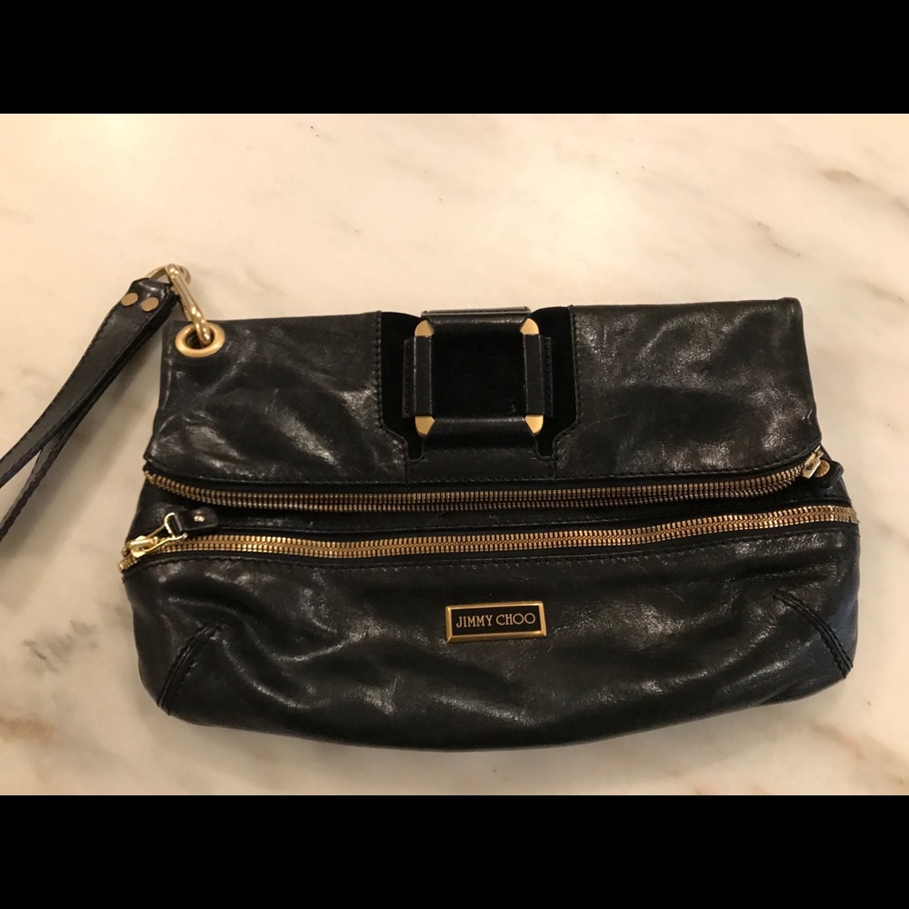 Jimmy Choo leather clutch w/ gold hardware
